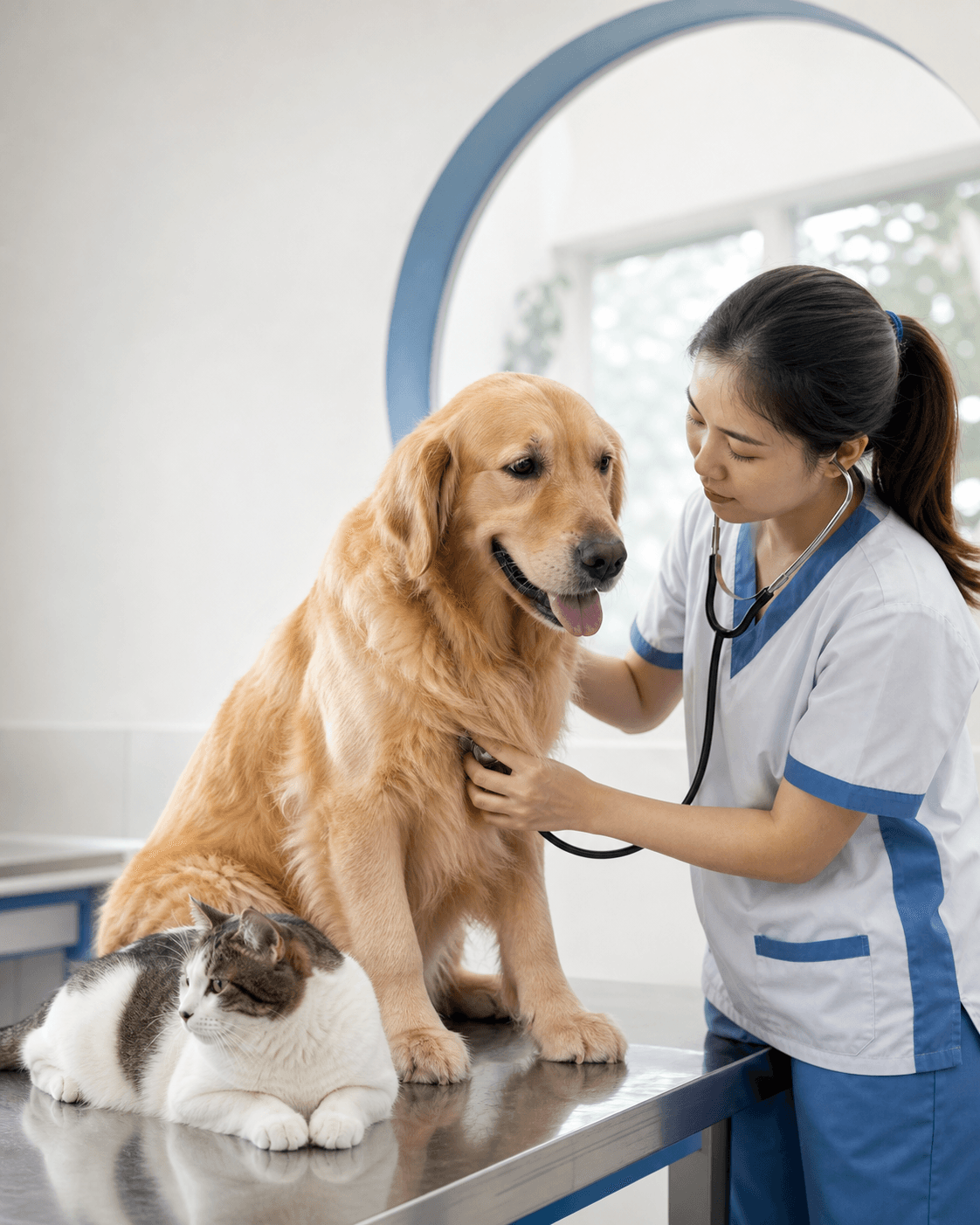 Ảnh minh hoạ bác sĩ thú y quan sát sức khỏe của chó và mèo